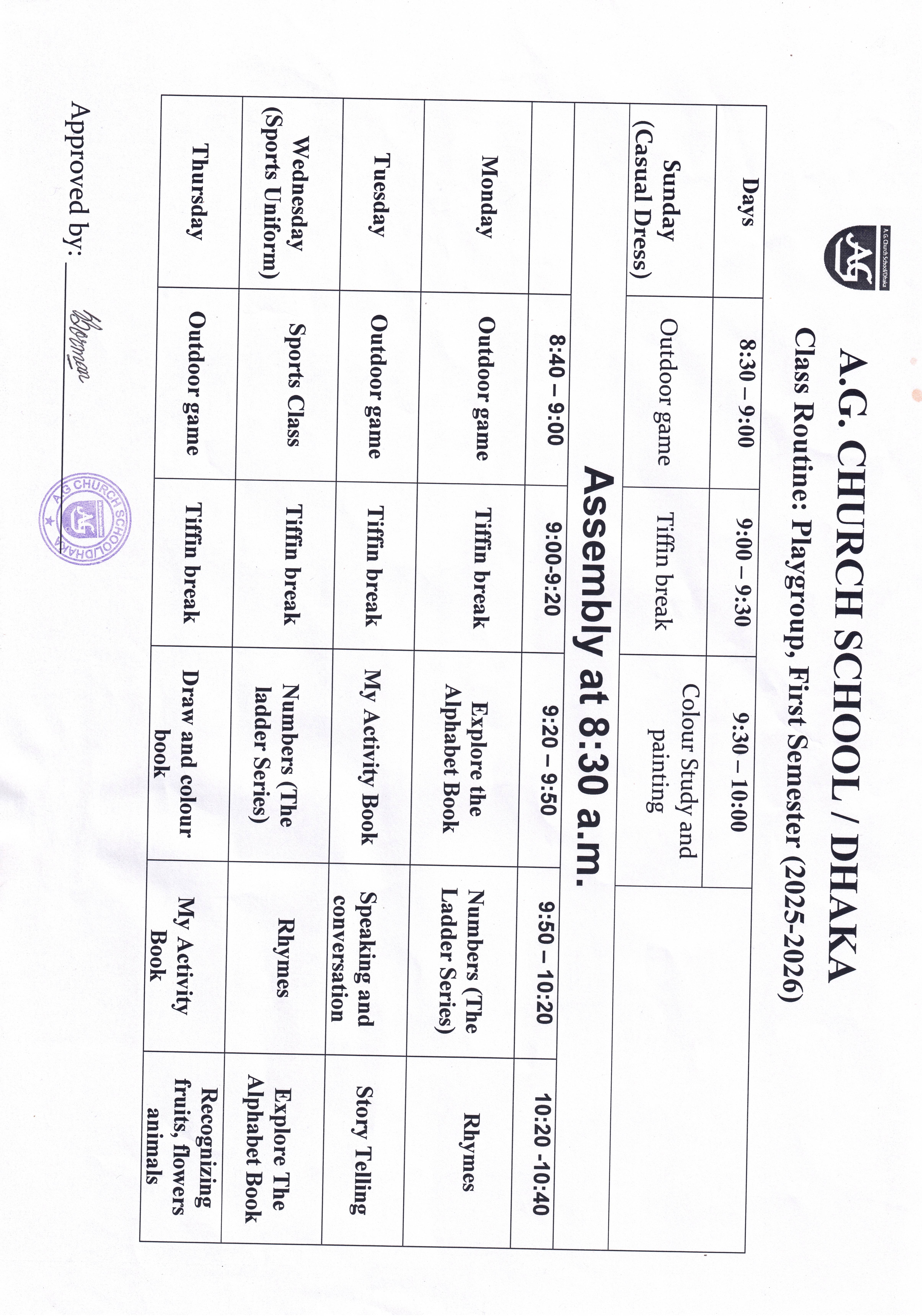 Class Routine Playgroup (2025-2026)